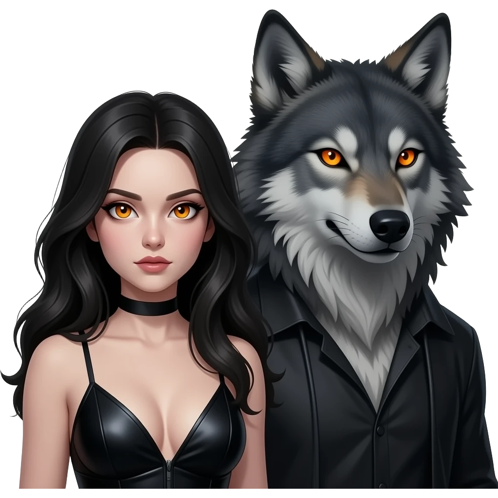 Sexy scary. Female and male humanoid werewolves with glowing orange eyes. Fantasy emoji