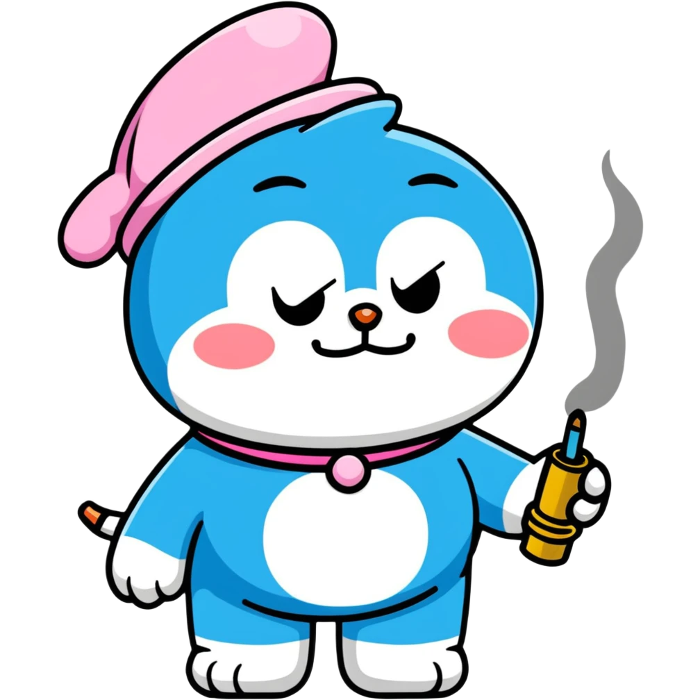 pink Doraemon smoking emoji