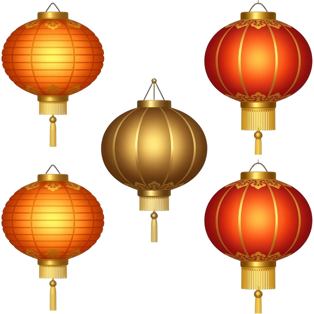 Golden, Orange, bronze, reddish Chinese lanterns in the sky emoji
