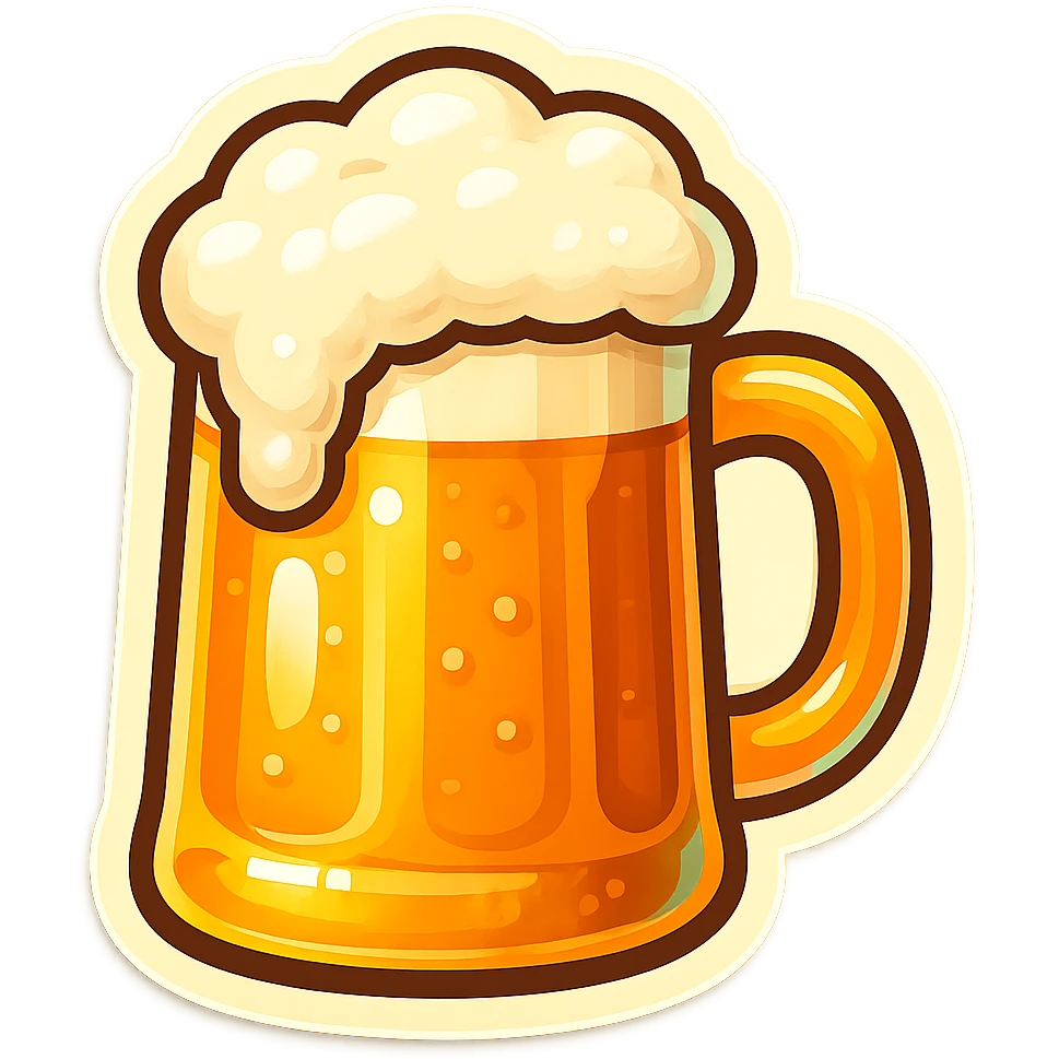 A beer mug with foam and a vintage design emoji