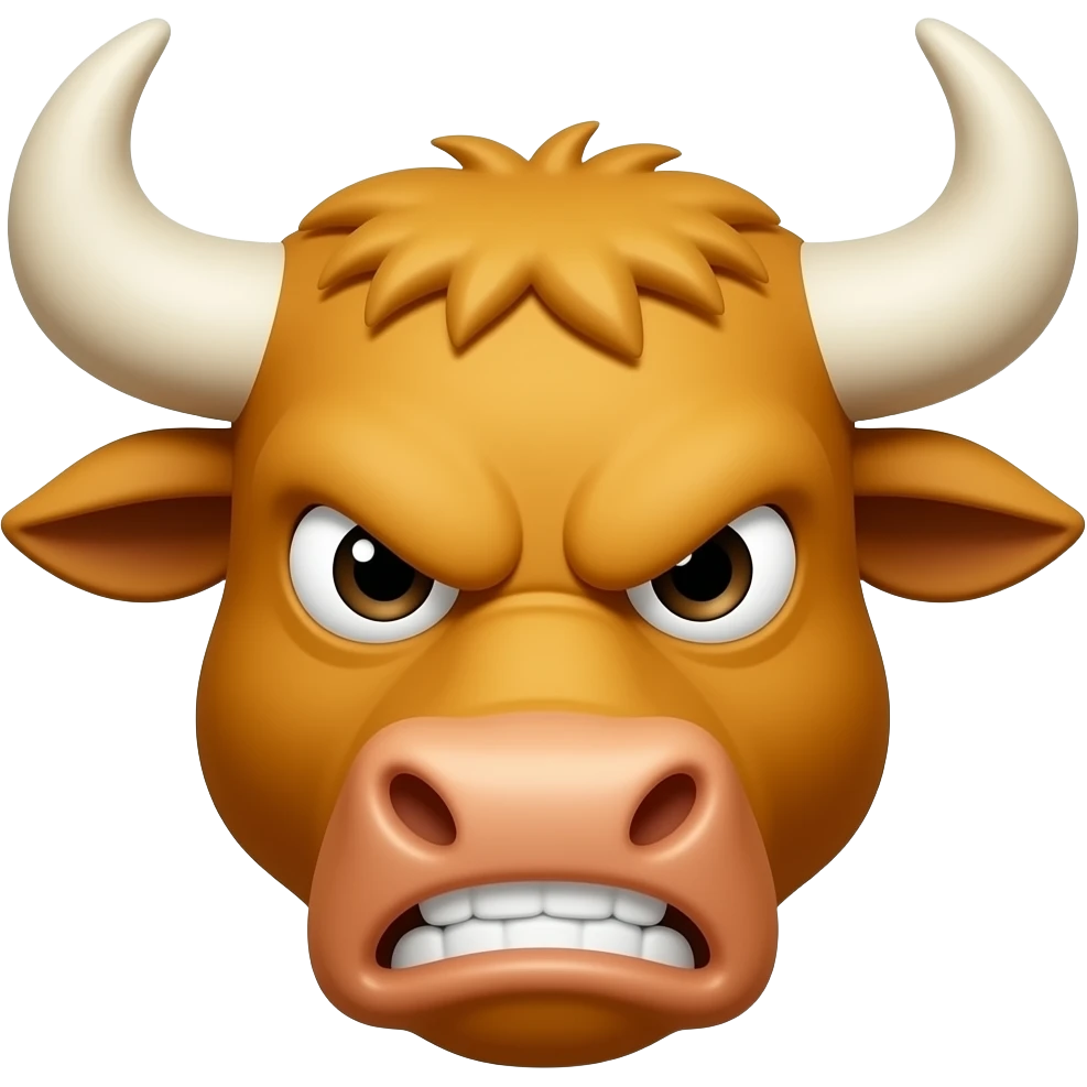 Bull's Tavern: 3D emoji style, glossy surface, soft shadows, white background, centered, no text, angry bull character, amber color emoji