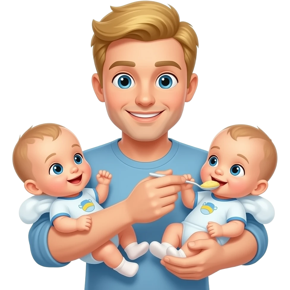 like the Man Feeding Baby Emoji but with twins and the man is blonde emoji
