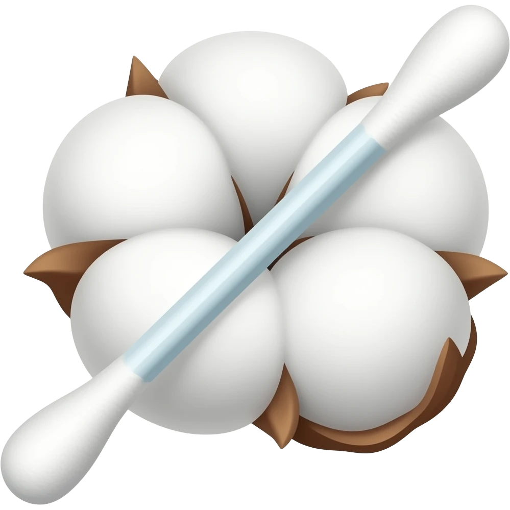 A single cotton swab with two white cotton tips, isolated on a solid white background. High resolution photograph, simple and clean. emoji