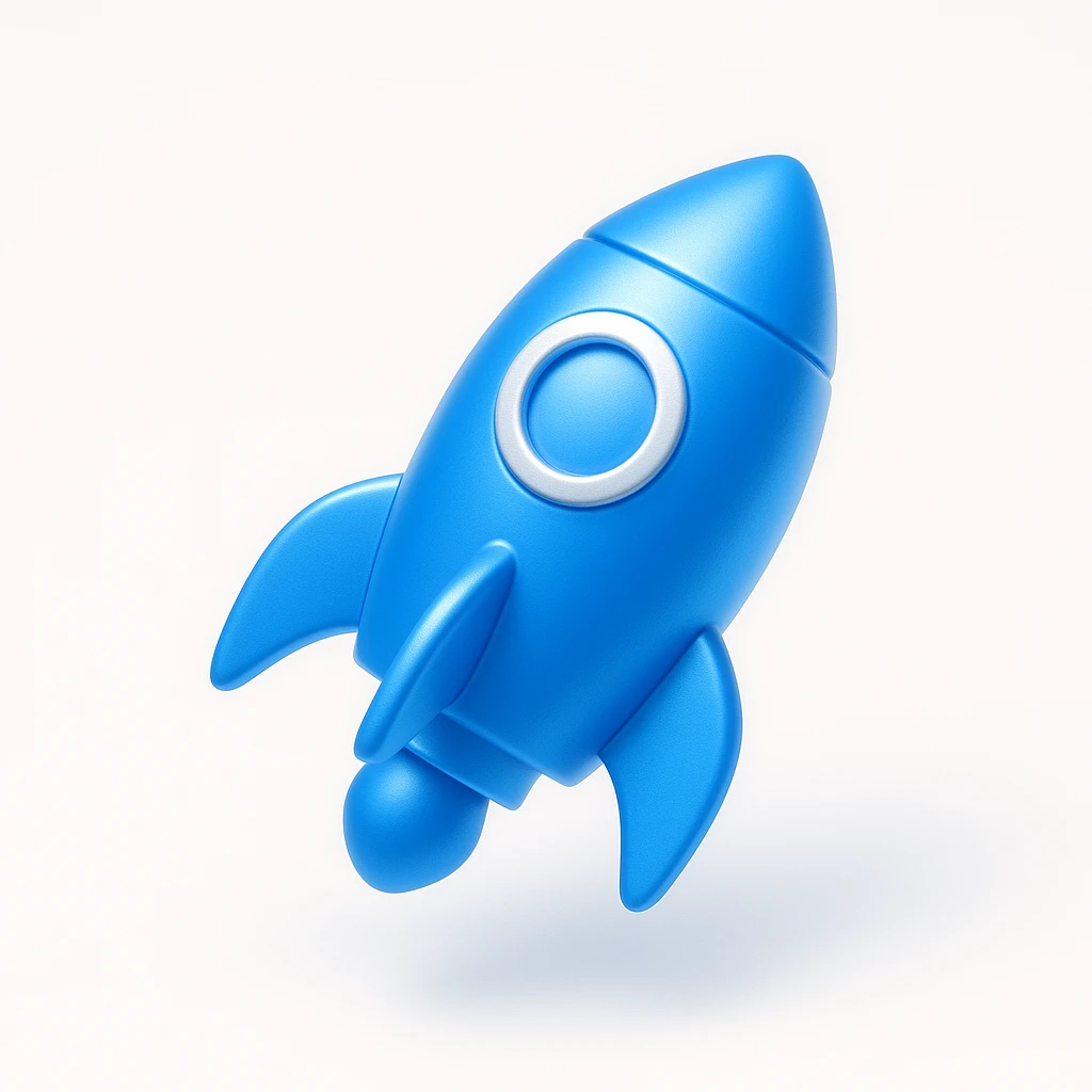 shiny blue 3D rocket ship with metallic highlights emoji