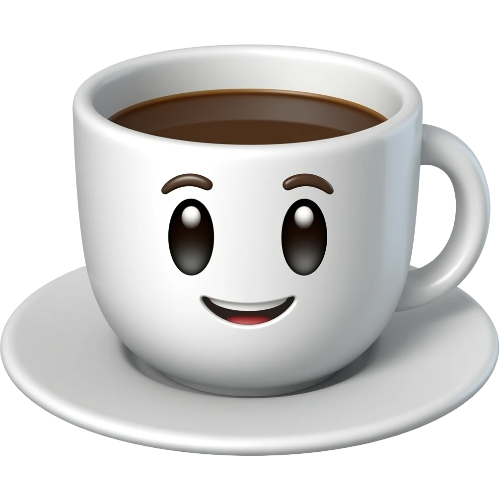 coffee cup animated whith eyes and mouth sofly  happy emoji