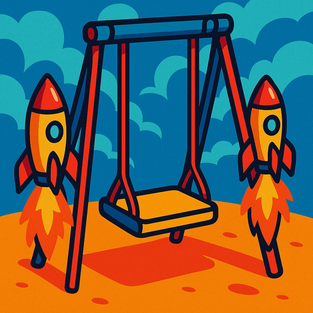 a swing seat with rockets on the sides, energetic and creative, vibrant toon style emoji