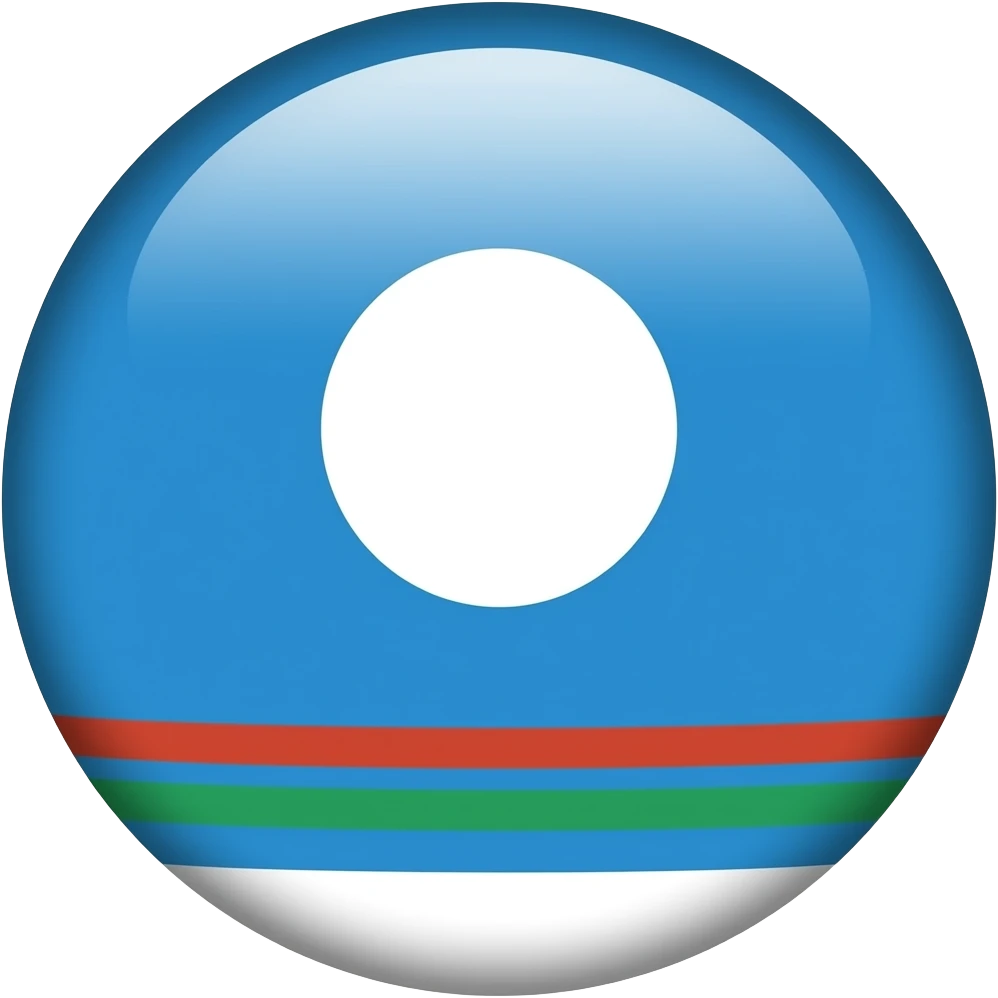 голубое небо без облок 1 белый круг в середине 1 красная полоса в низу 1 зелёная полоса выше красной полосы 1 белая полоса ниже зелёной полосы в виде флага одна зелёная полоса emoji