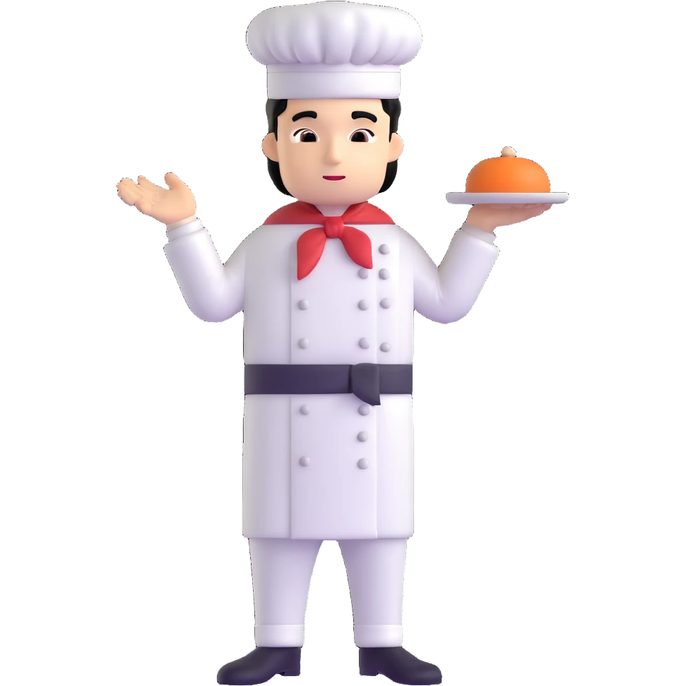a man with black hair in a chef's suit emoji