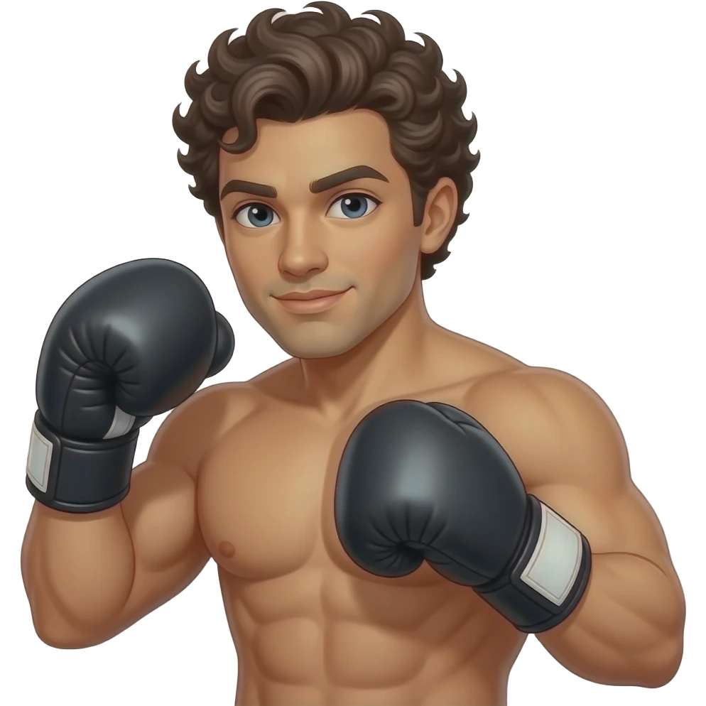 Adulto moreno pelo con chochos y con volumen entrenando boxeo emoji