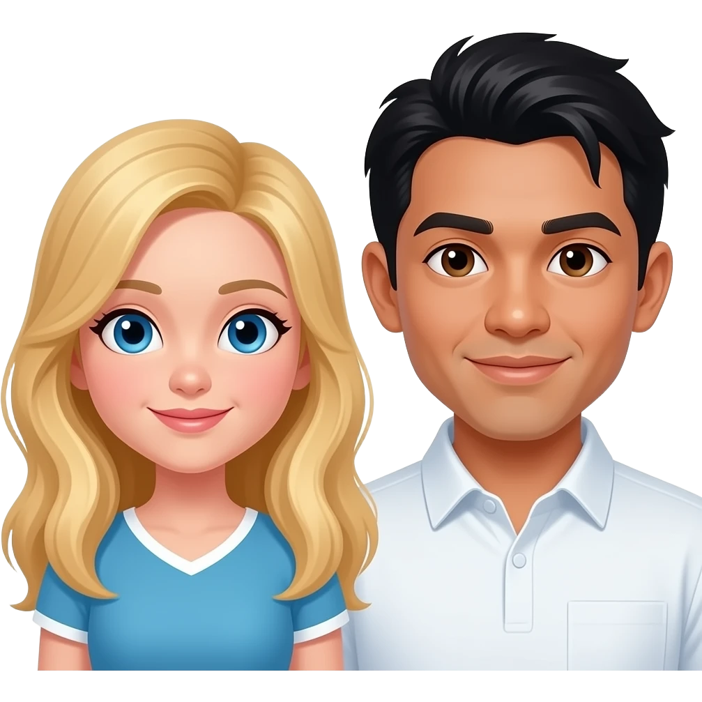 Blonde girl with blue eyes and Filipino man with black hair  with brown eyes and light brown skin emoji