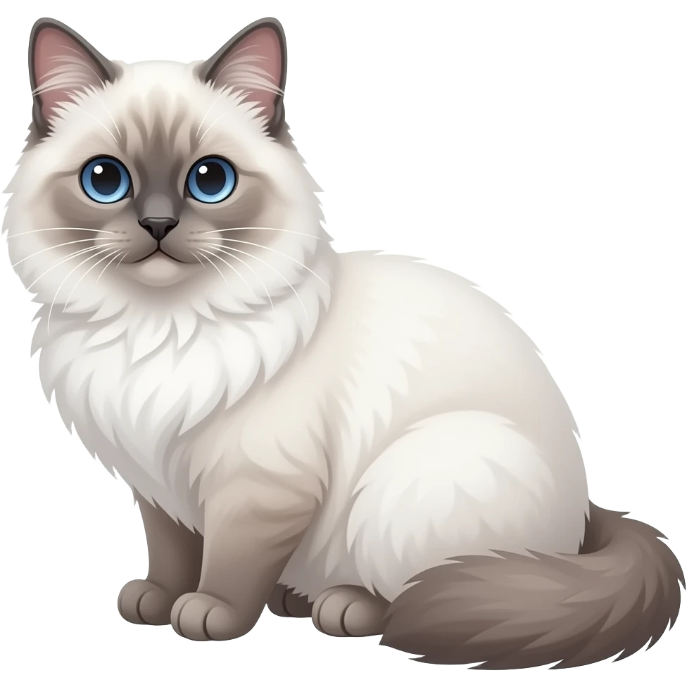 white siberian cat with gray tips on her ears and blue eyes with long whiskers and white ear hair emoji