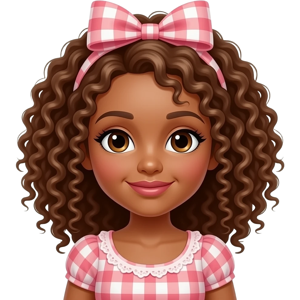 Boneca mulher grande de cabelo cacheado com laço emoji