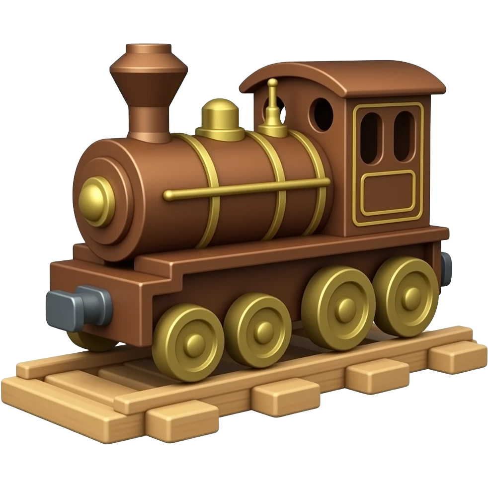 Toy train with classic design on train tracks emoji