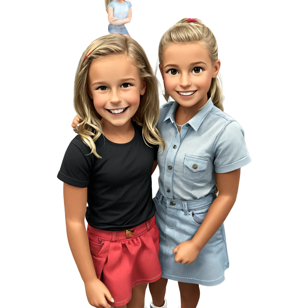 girls smiling in denim skirts emoji