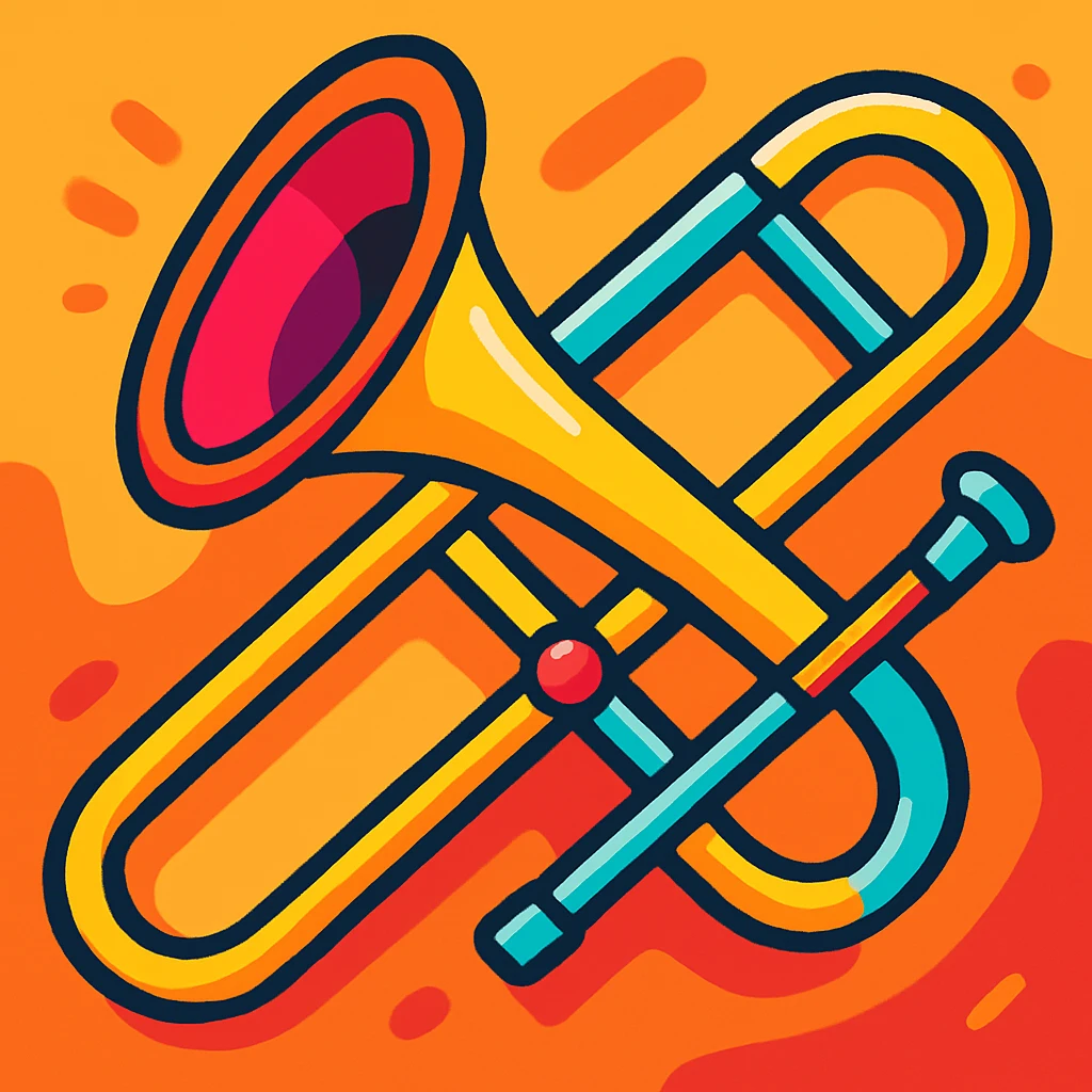 trombone, colorful and playful vibrant toon style emoji