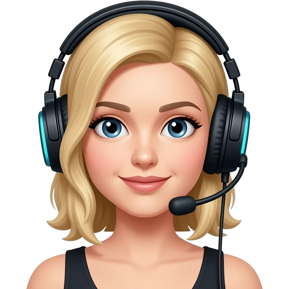 casque jeux, femme, blonde, cheveux mi-long emoji
