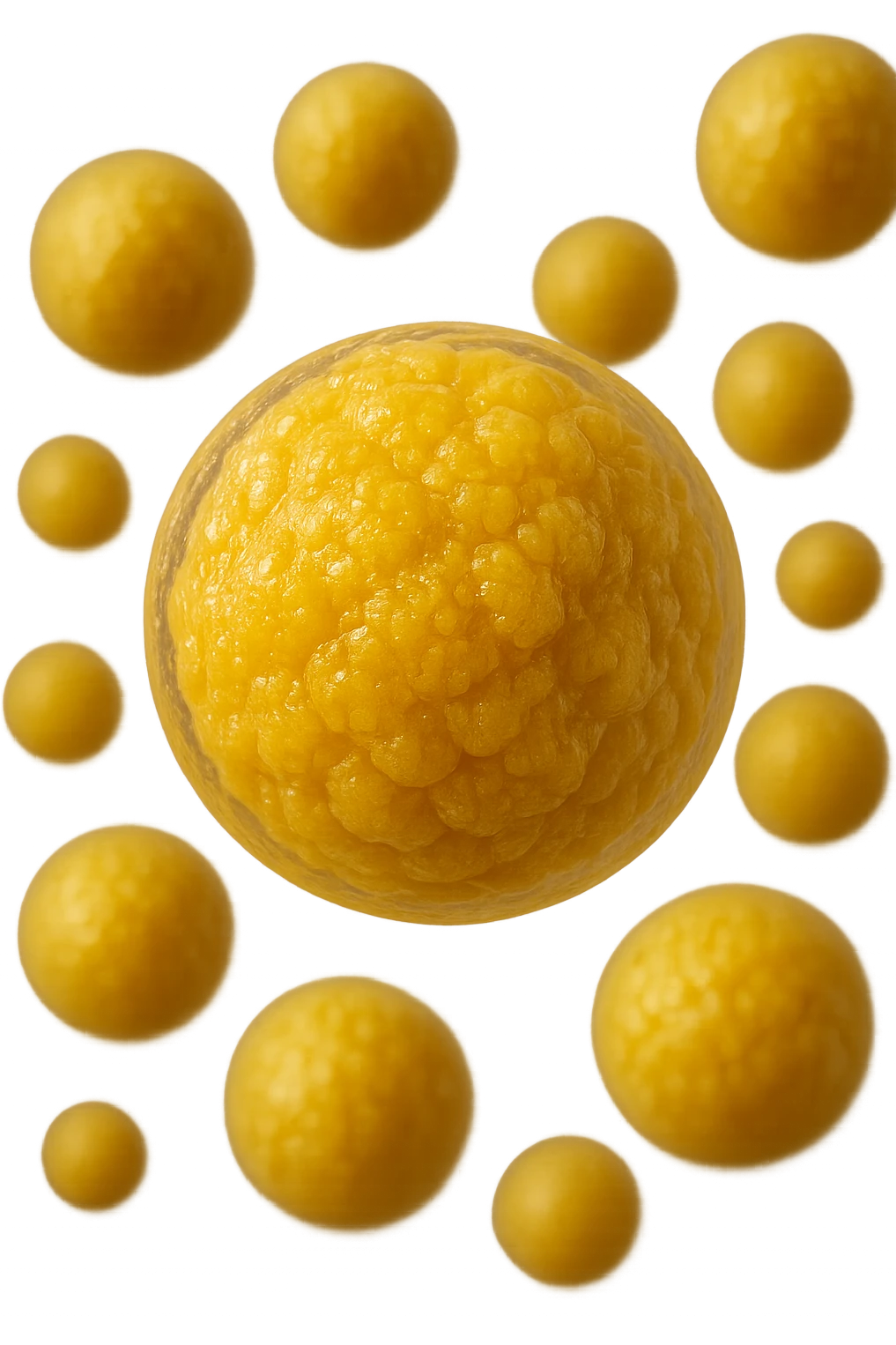adipociti (cellule gialle) anatomiche realistiche fluttuano in aria, iperrealistico 4k emoji