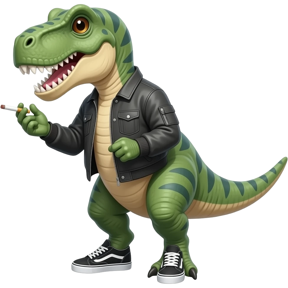 Dinosaur with cigarettes, a jacket and Vans shoes emoji