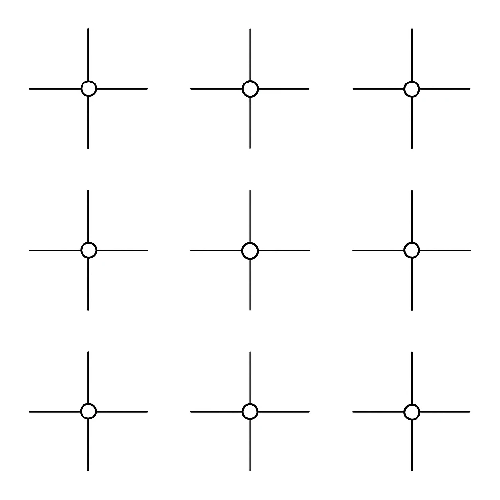 a series of layout markings spaced in an even symmetrical grid, as in camera viewfinder crosshairs. black and white high contrast, precision optics. this is the blank unit high resolution template emoji