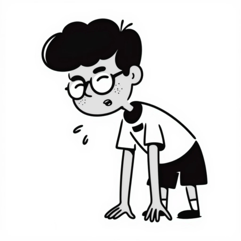 A sweaty bespectacled boy who has just finished a 5K run emoji