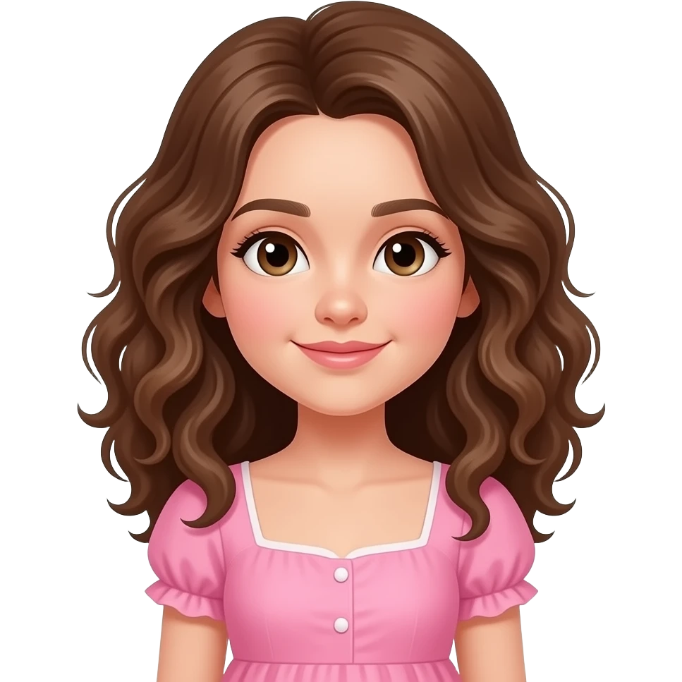 girl brown slightly curly hair pink dress emoji