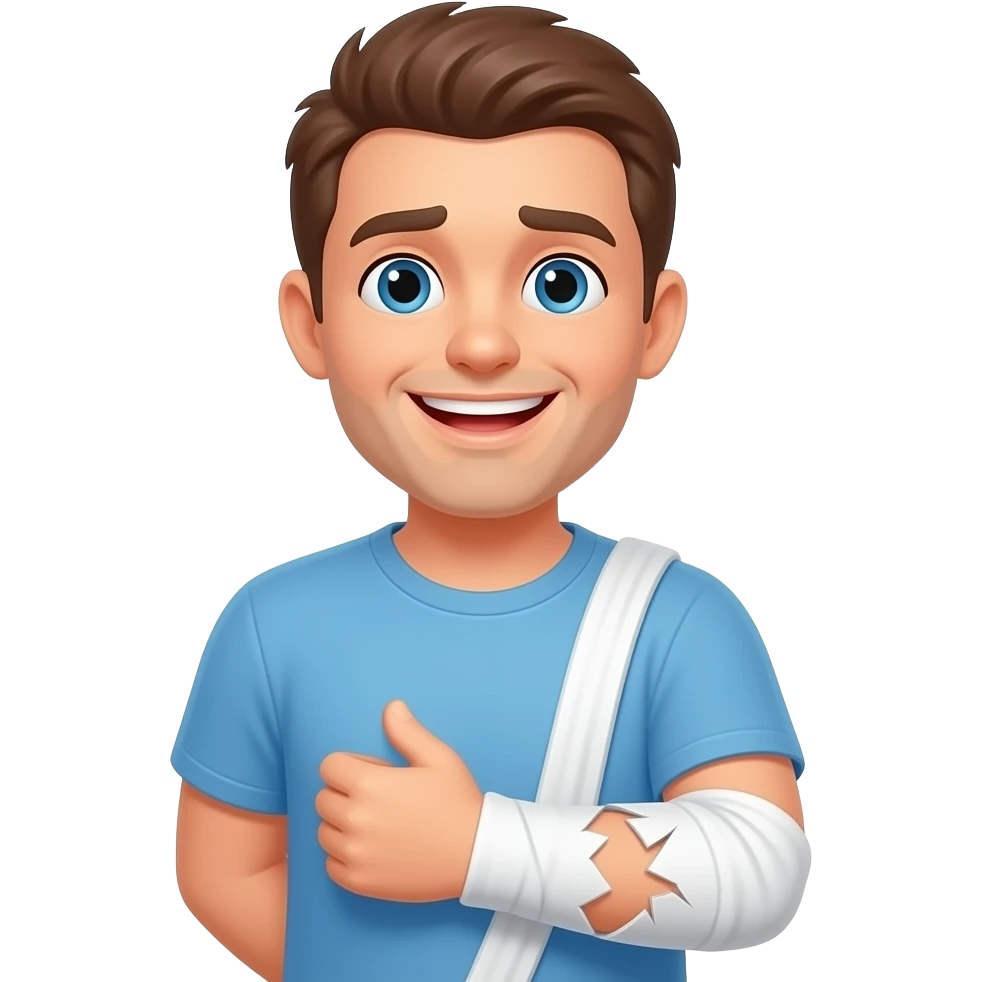 guy with broken arm happy and not in pain emoji