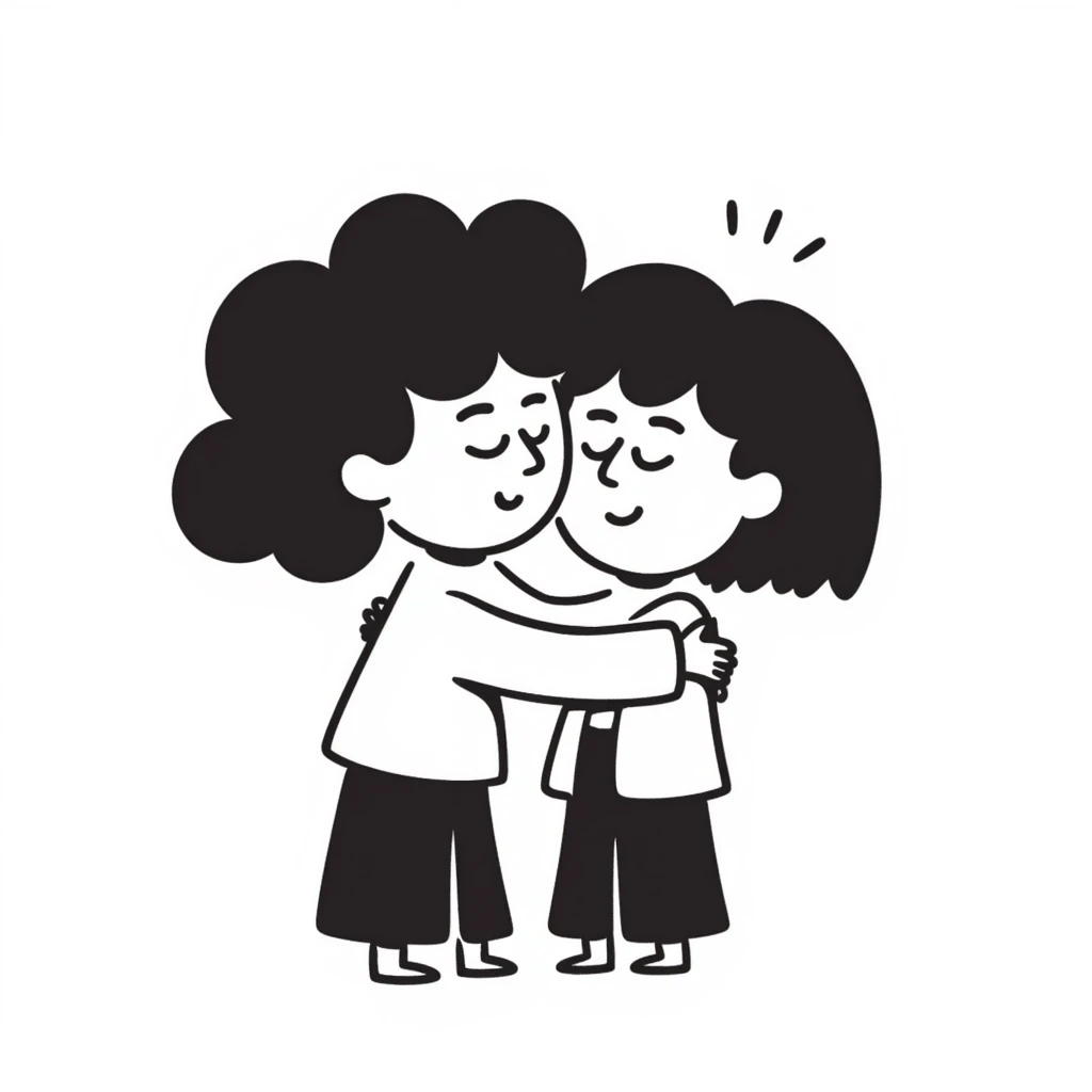 a warm hug between two cute characters, hand drawn doodle style, simple and charming emoji