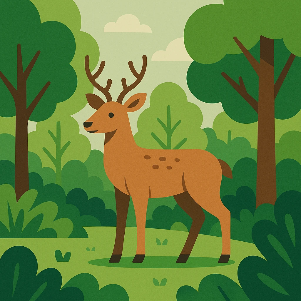 Flat design style deer in the forest emoji