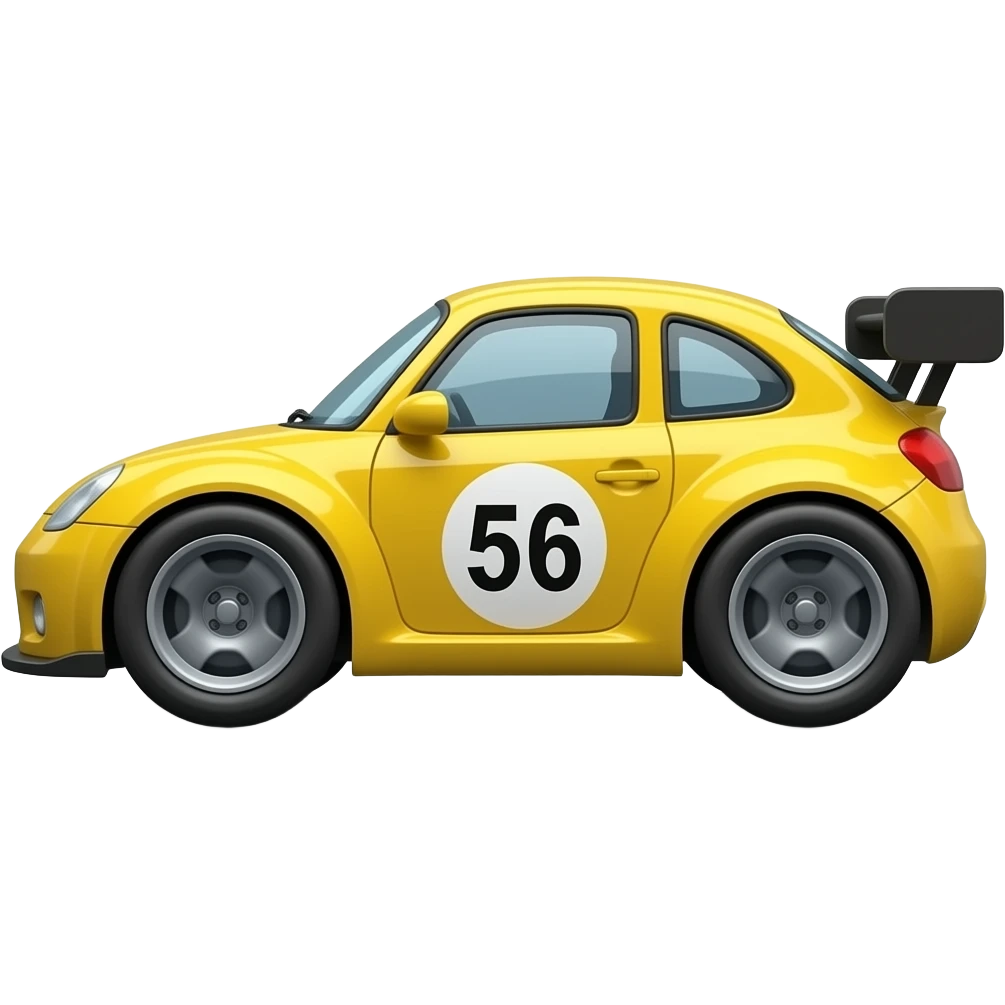 Yellow race car with a 56 emoji