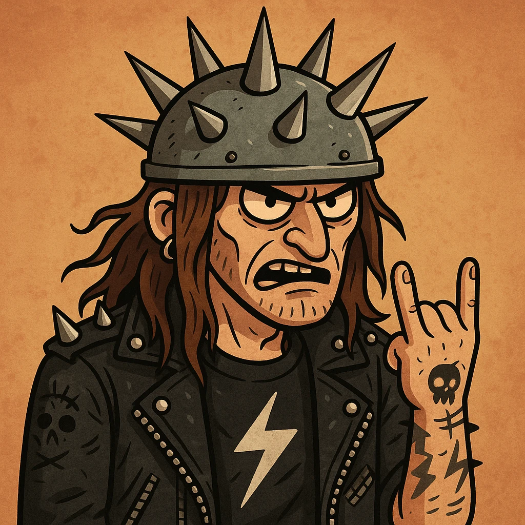 metal head, heavy metal music fan with spiked helmet, cartoon style emoji