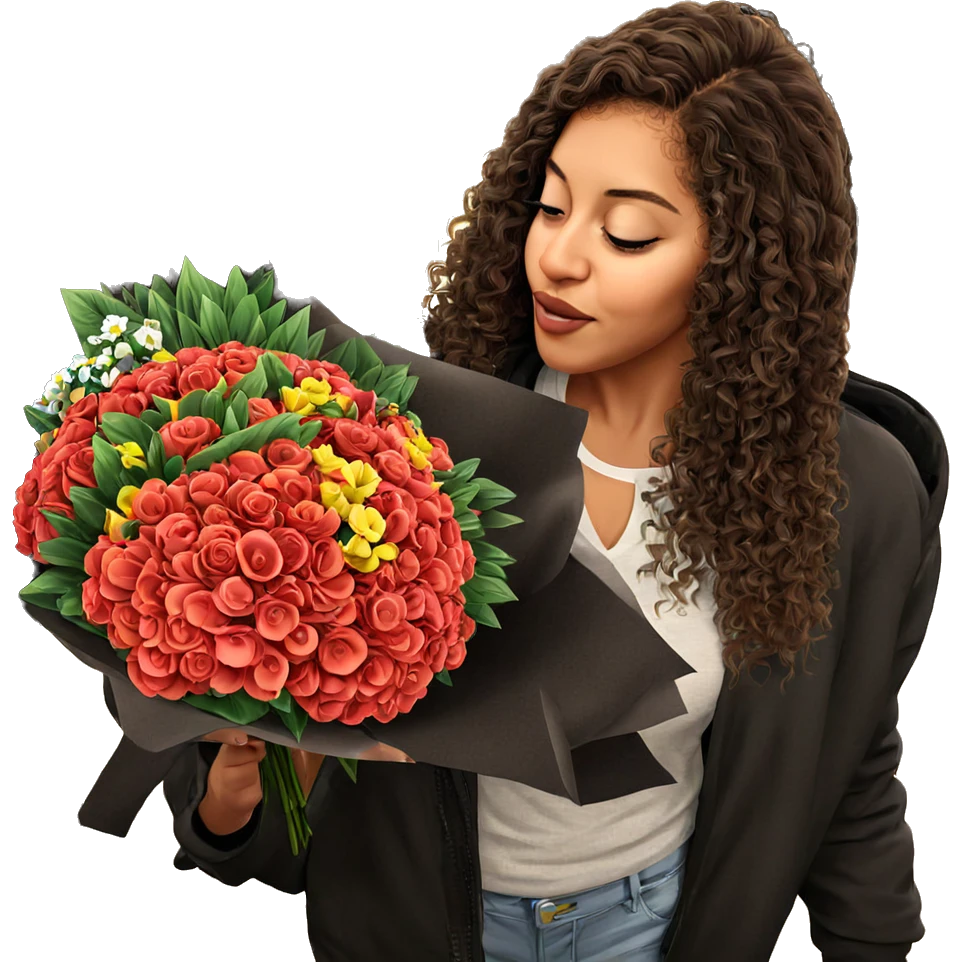 girl holding flower bouquet emoji