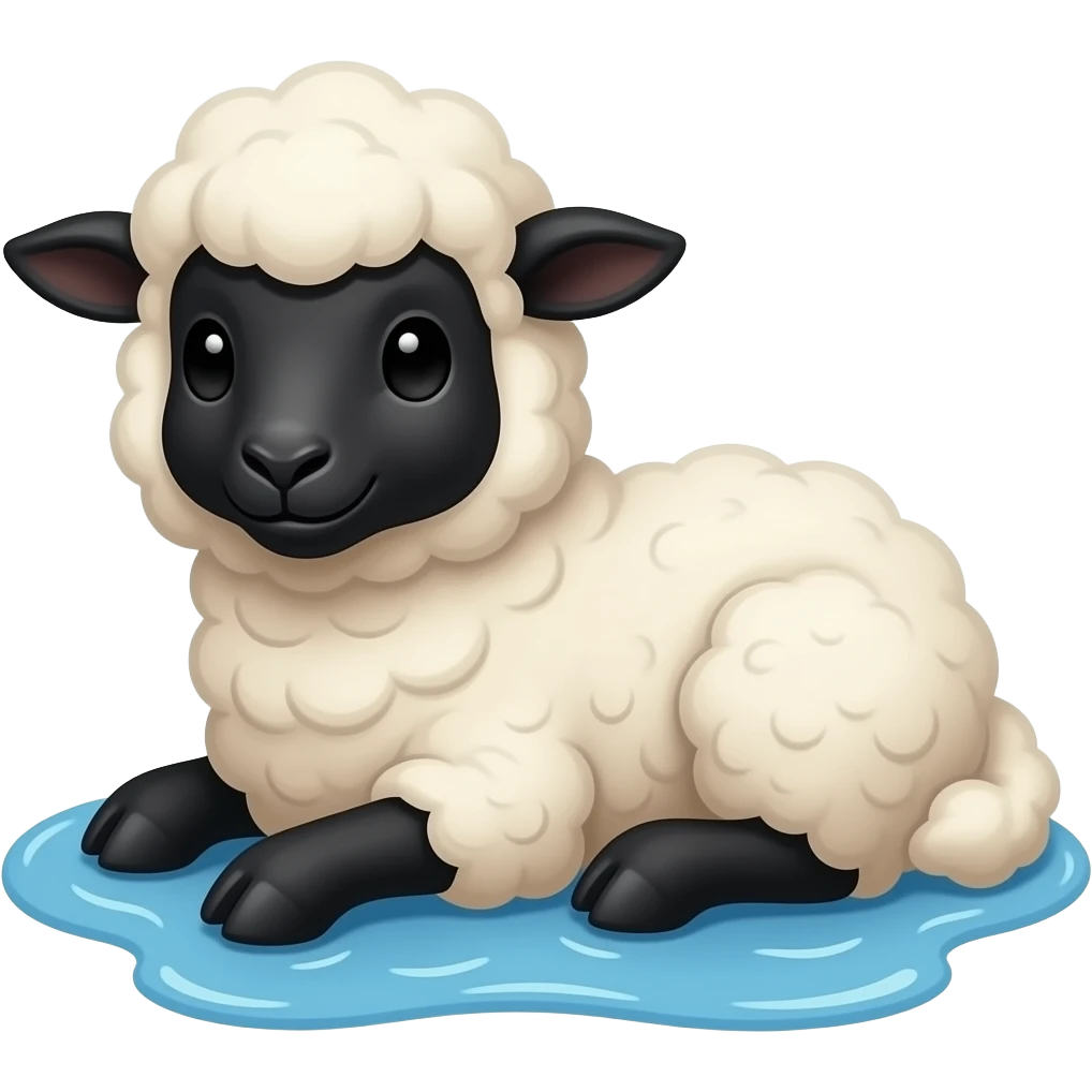 a cute black lamb chilling at the blue big ocean emoji