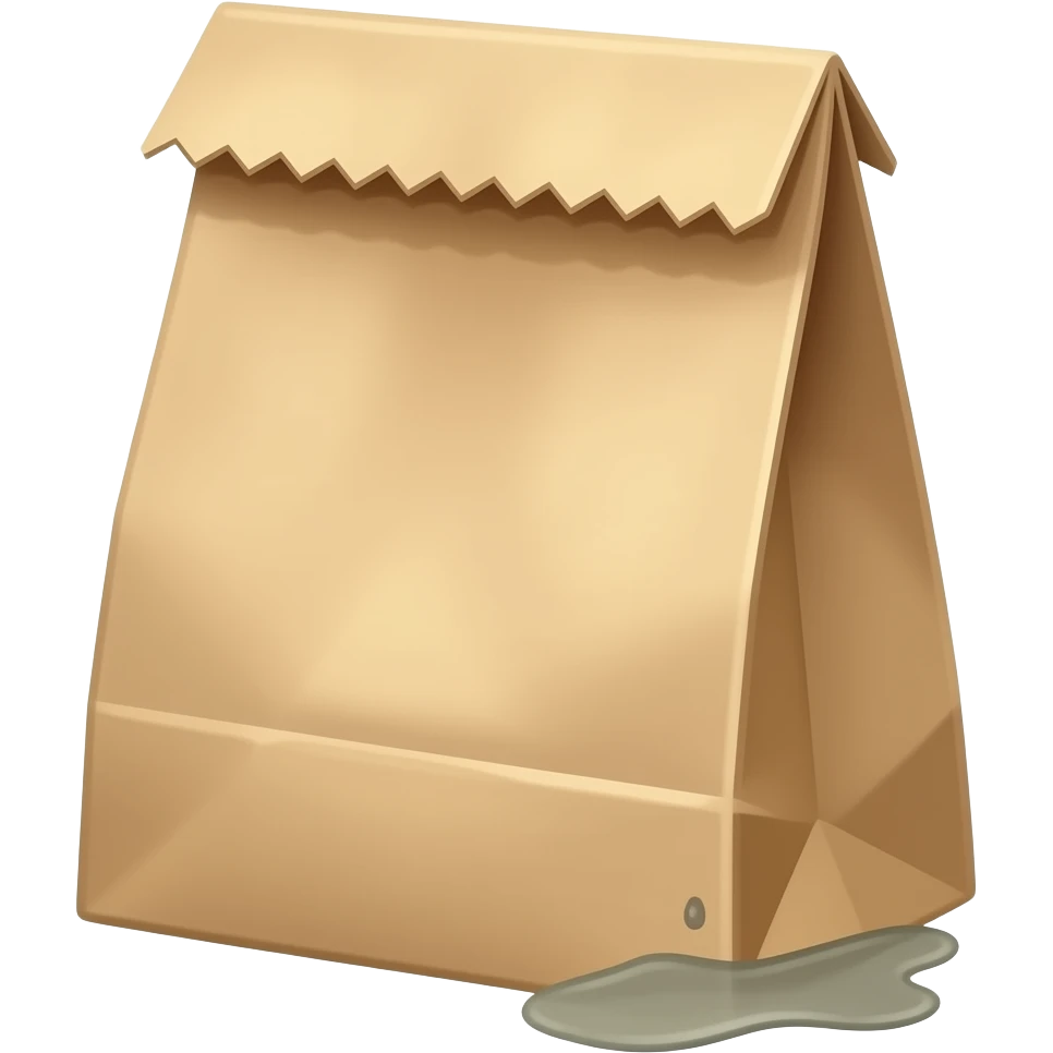 serrated edge on top of a paper brown bag not closed with a little bit of vomit inside emoji