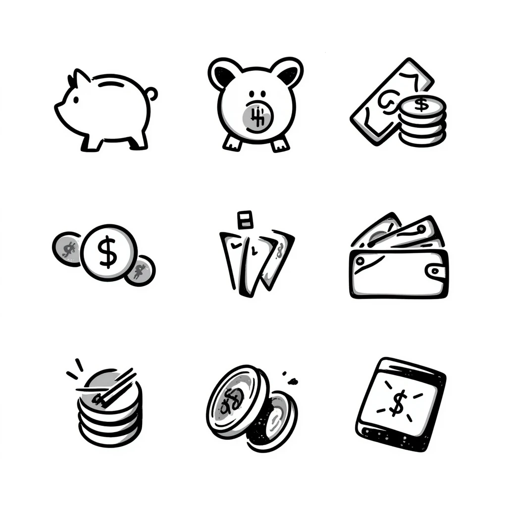 money, various interpretations, hand drawn doodle style emoji