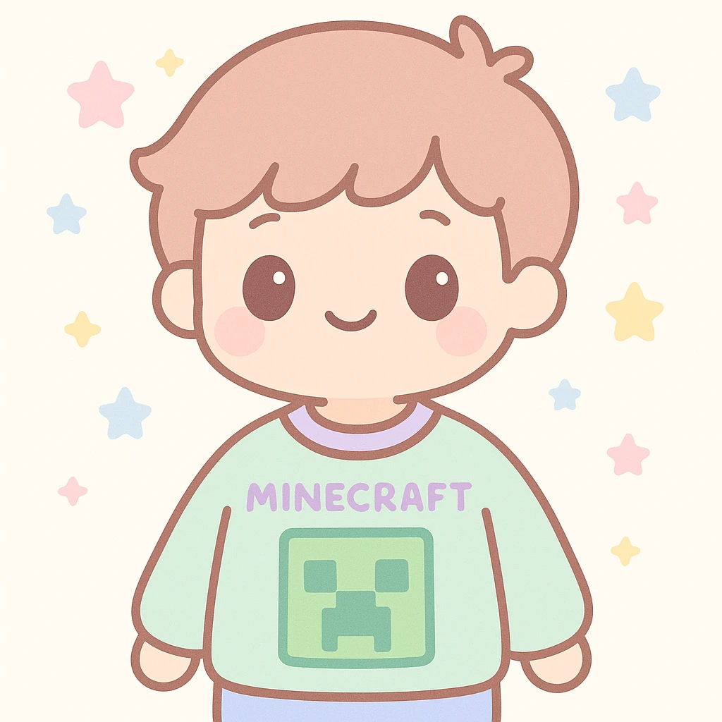 boy in a Minecraft jumper, kawaii style emoji