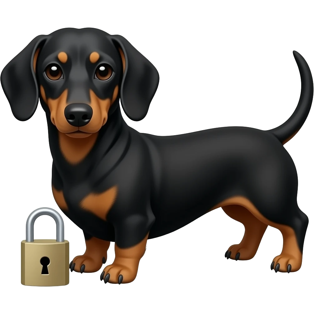 Has un perro salchicha negro con cafe con un candado cerrado de frente emoji