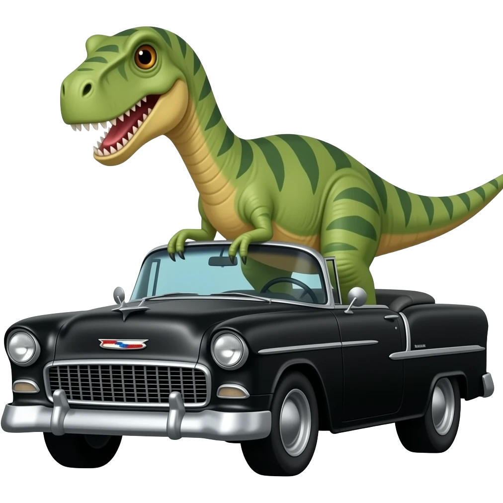 dinosaur driving black 1955 chevy 3/4 view emoji