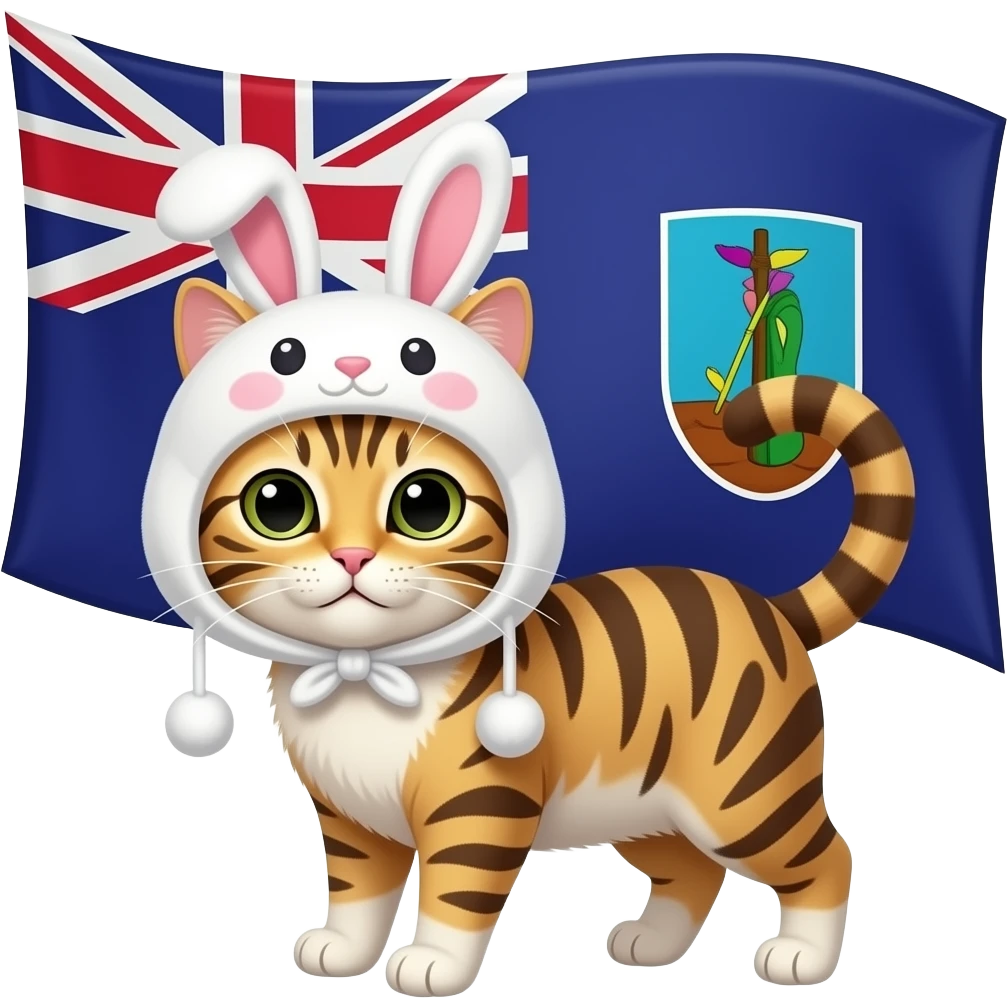 Create a cat with cute rabbit hat and with the Flag of Montserrat emoji