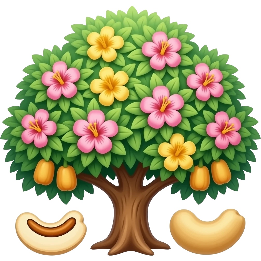 tree with pink / yellow flowers and cashew nuts t emoji