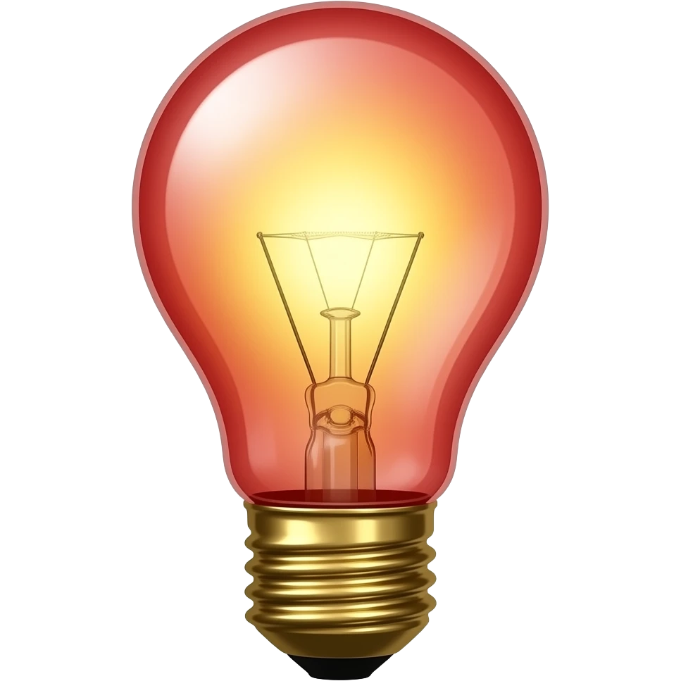 Eureka!: 3D emoji style, glossy surface, soft shadows, white background, centered, no text, lightbulb glowing discovery, red and gold, emoji