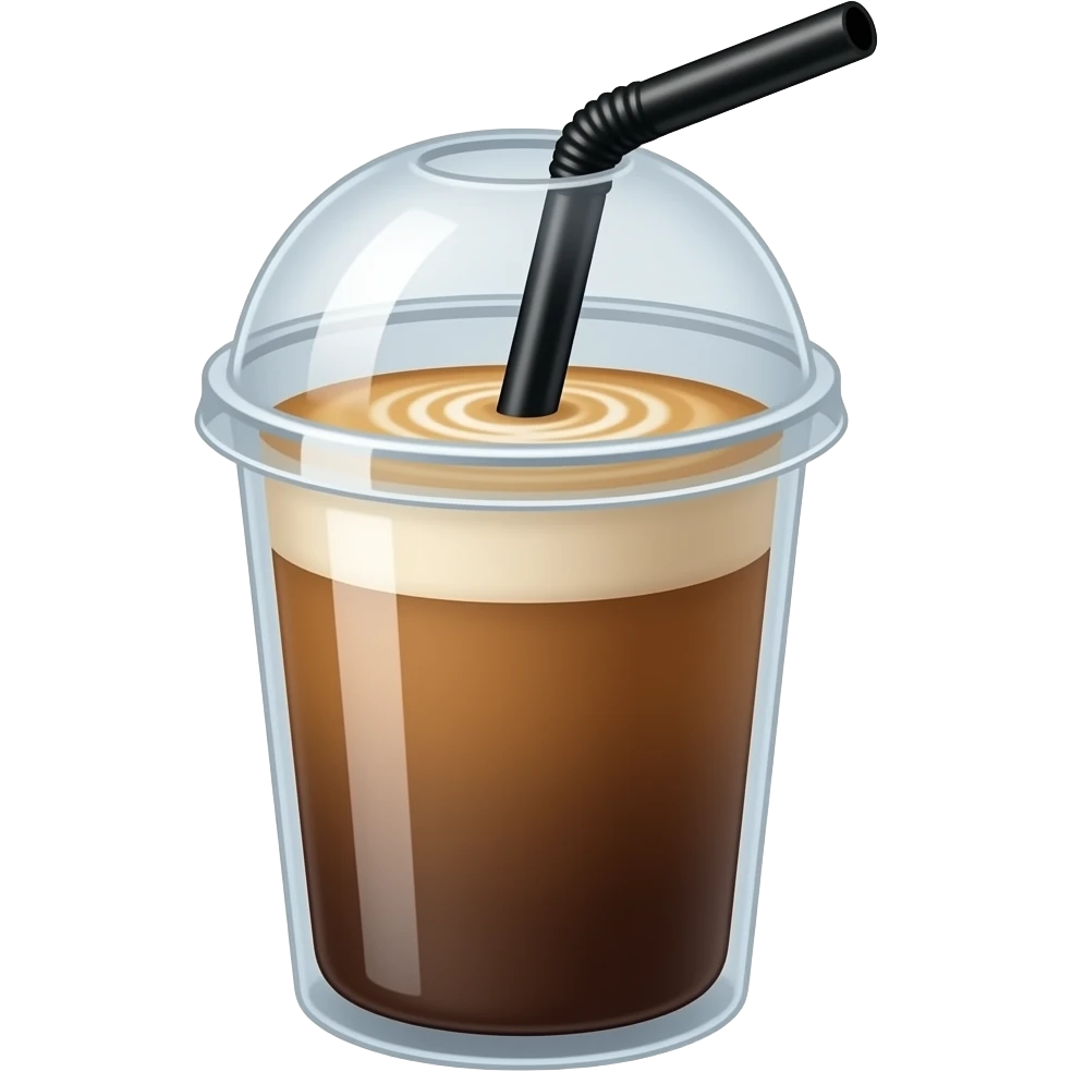 Crée 1 emoji iOS 18 représentant un univers cosy et esthétique de créatrice.Éléments : capuccino dans un gobelet en plastique avec une paille noire. l'ensemble est isolée sur un fond blanc. emoji