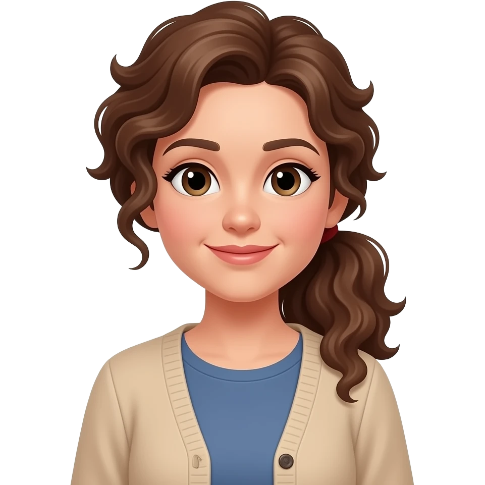 Curly brown pony tail hair female teacher emoji