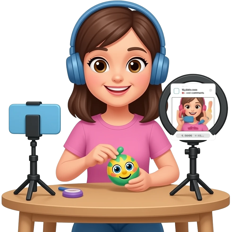 An women is making live about taba squishys the phone is in the table and she gets 10,000 likes and coments and she is playing with taba squishy emoji