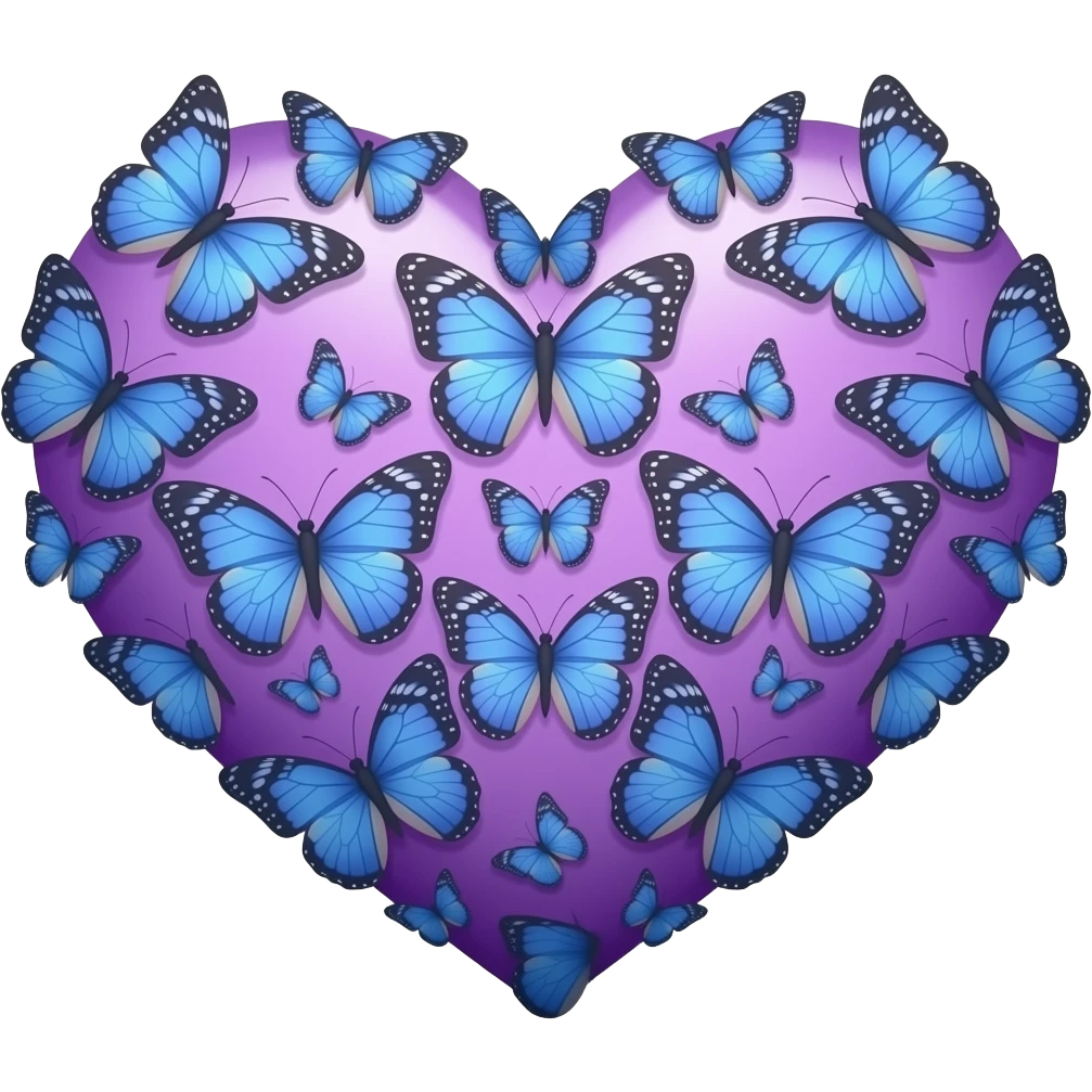 Purple and blue heart made of butterflies emoji
