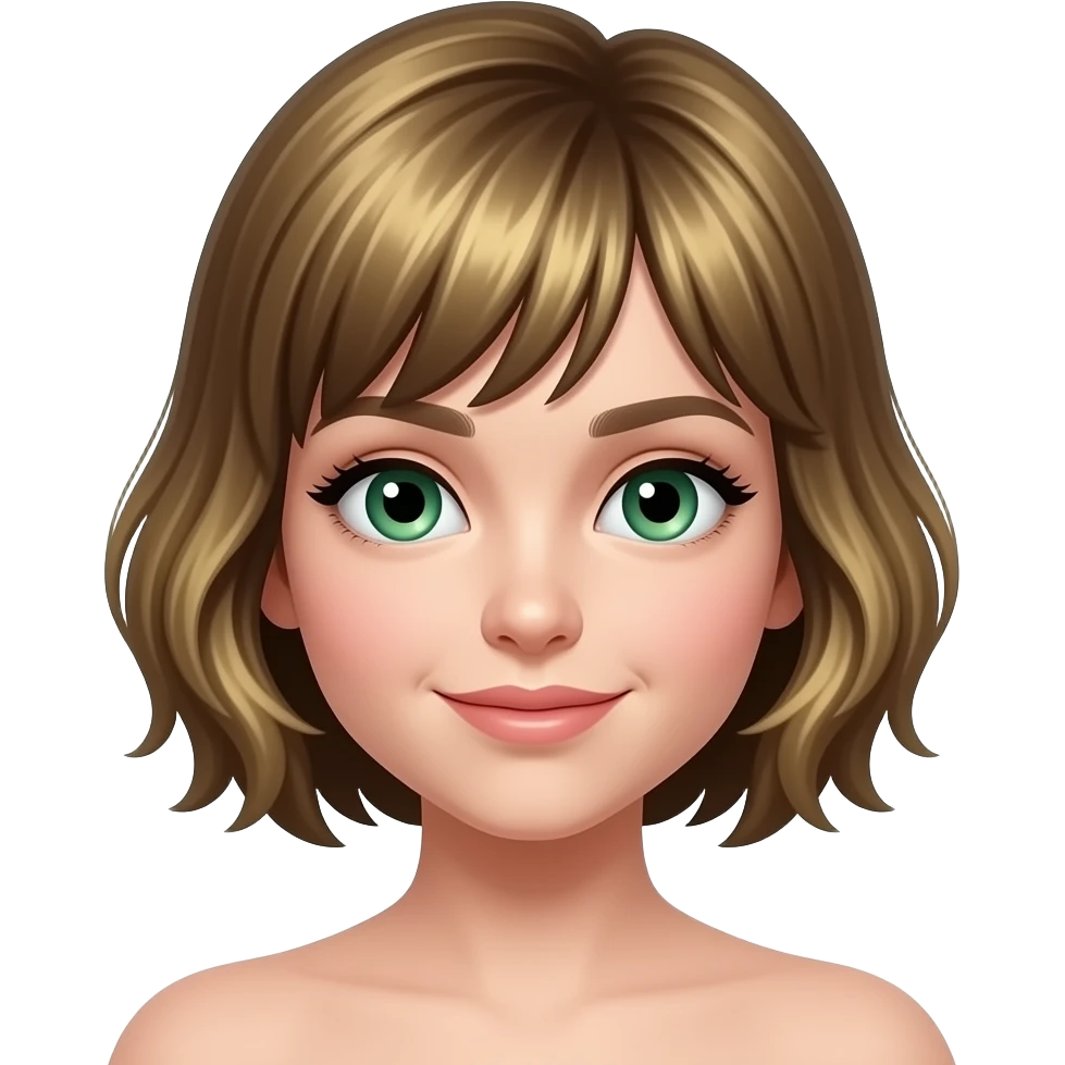 Girl,DARK blonde short hair with highlights, Green eyes emoji