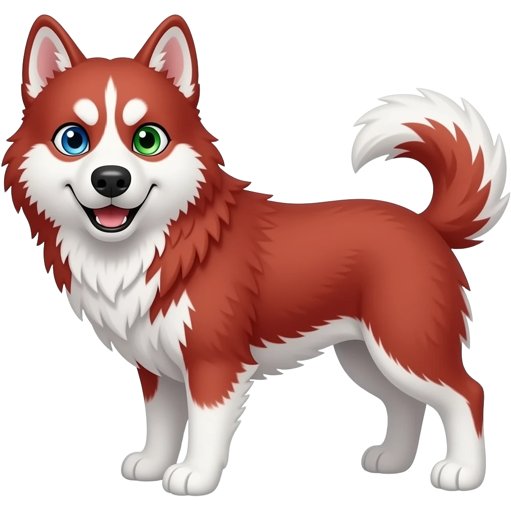 Red haired husky with a blue left eye and a green right eye emoji