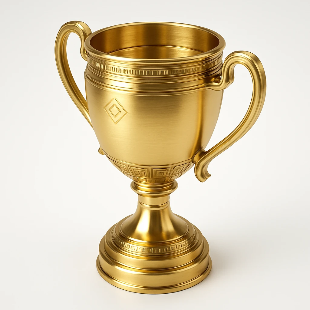 a gleaming gold trophy, gold style emoji