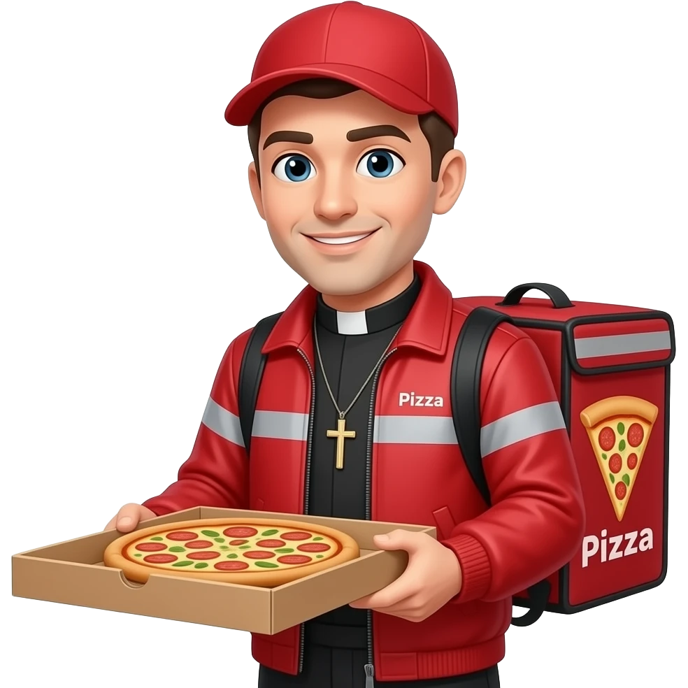 The priest as a pizza delivery guy emoji