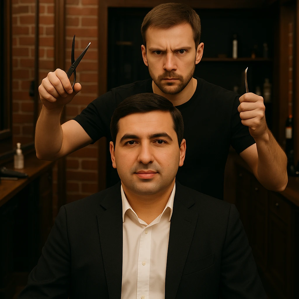 mijozni yuzini emas birinchi rasimdagi odamni yuzi 2 rasmdagi soch oladigan odamni yuzini birinchi rasimdagi odamni yuziga uxshasin mijozni yuzi boshqacha bulsin emoji