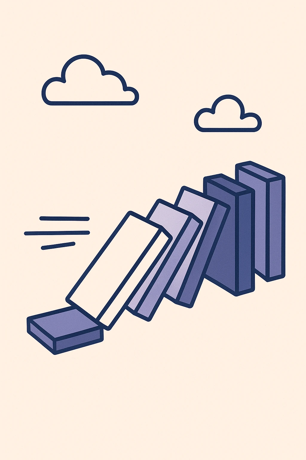 domino effect, abstract representation, motion lines, modern look emoji